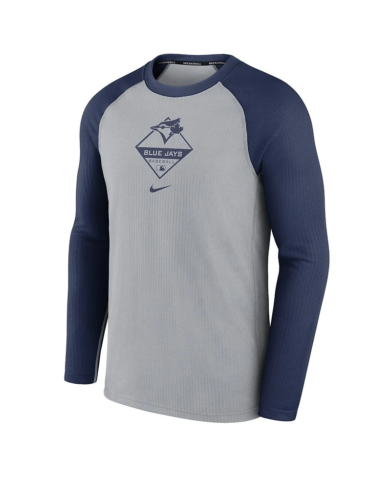 Nike Men's Gray/Navy Toronto Blue Jays Game Authentic Collection Performance Raglan Long Sleeve T-Shirt