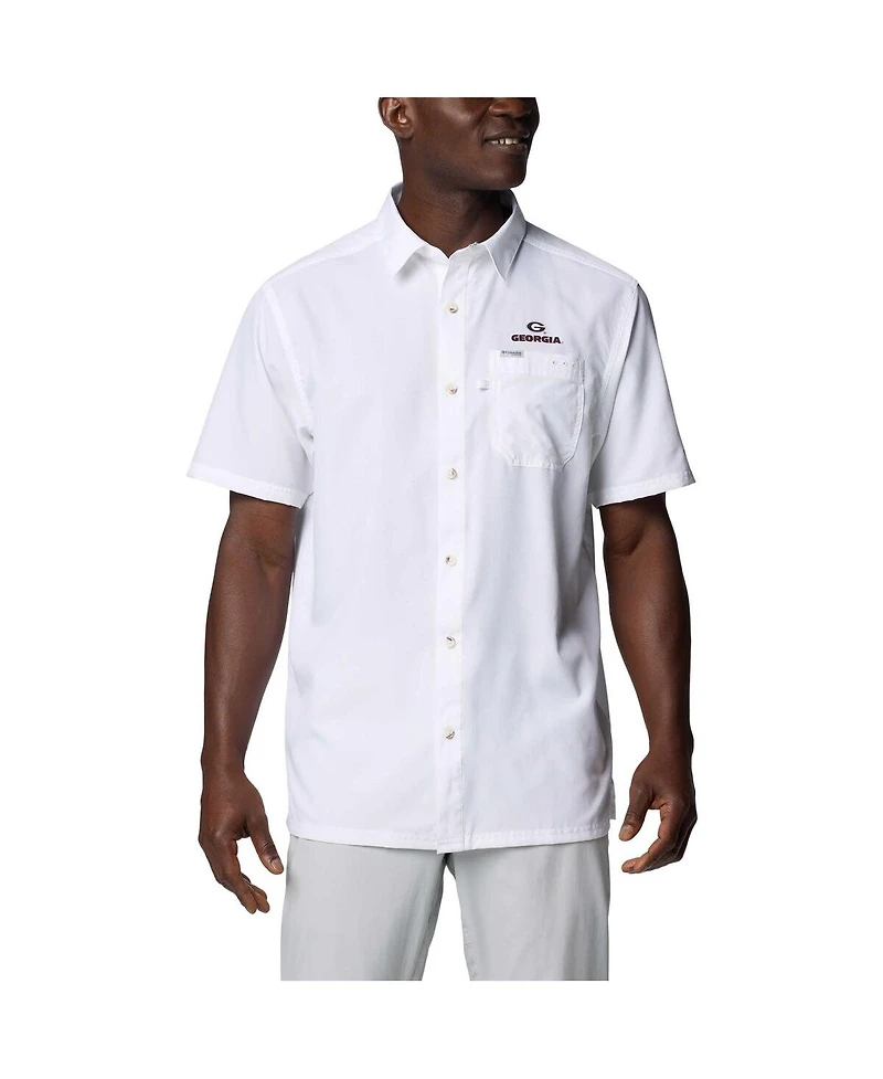 Columbia Men's White Georgia Bulldogs Pfg Slack Tide Omni-Shade Button-Up Camp Shirt
