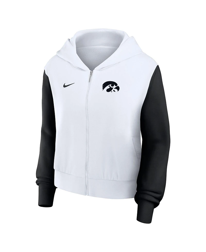 Nike Women's White Iowa Hawkeyes Cropped Beyond Capability Color Block Script Full-Zip Hoodie