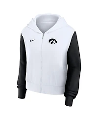 Nike Women's White Iowa Hawkeyes Cropped Beyond Capability Color Block Script Full-Zip Hoodie