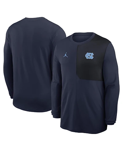 Jordan Men's Navy North Carolina Tar Heels 2025 Sideline Coach Uv Performance Long Sleeve T-Shirt