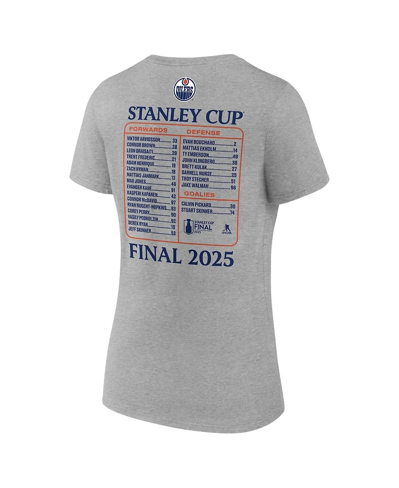 Fanatics Women's Heather Gray Edmonton Oilers 2025 Stanley Cup Final Roster V-Neck T-Shirt