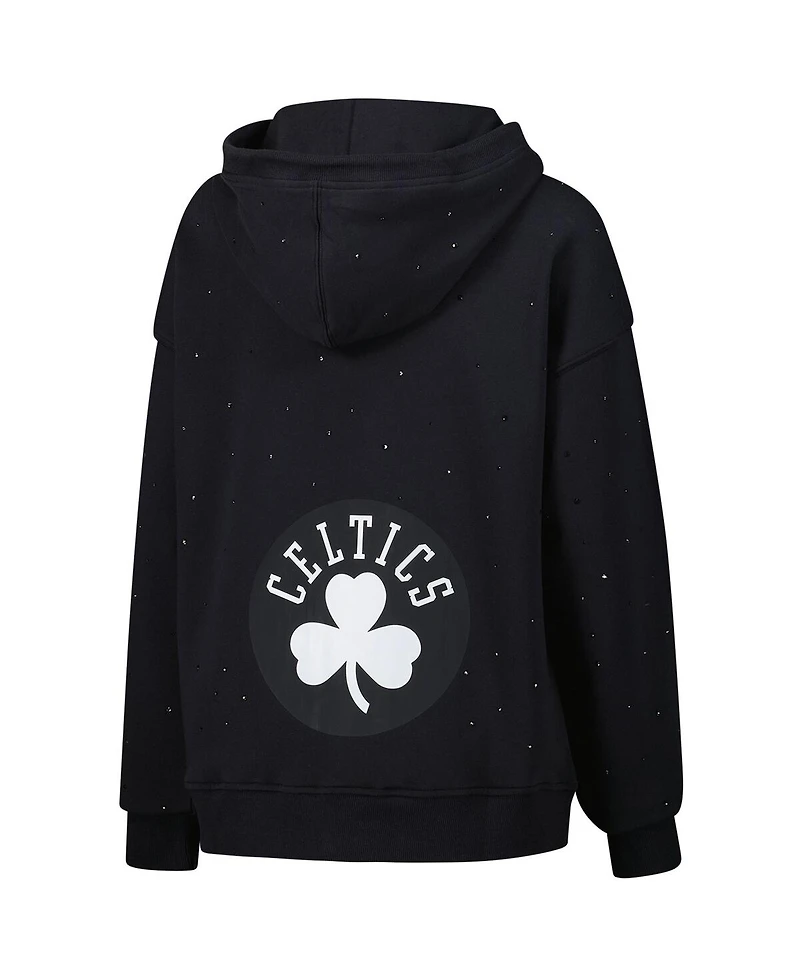 Terez Women's Black Boston Celtics Oversized Allover Gemstone Full-Zip Hoodie