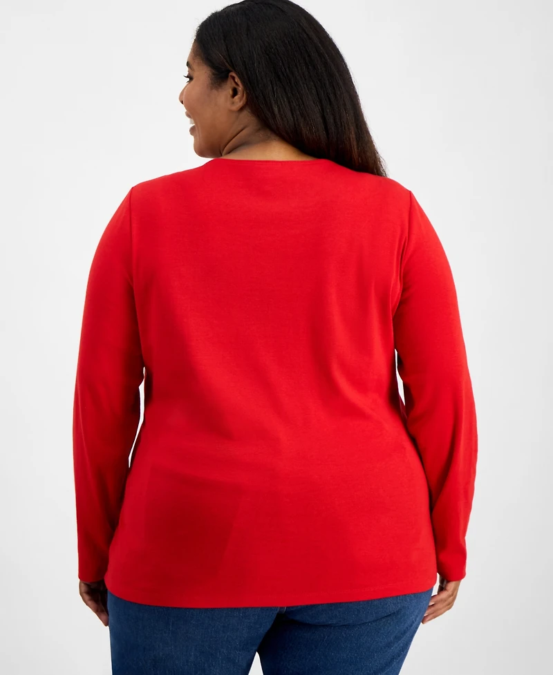 Holiday Lane Plus Size Festive Tree Long-Sleeve T-Shirt, Macy's Exclusive