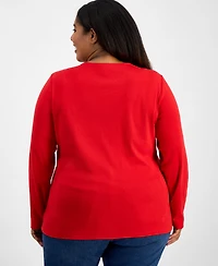 Holiday Lane Plus Size Festive Tree Long-Sleeve T-Shirt, Macy's Exclusive