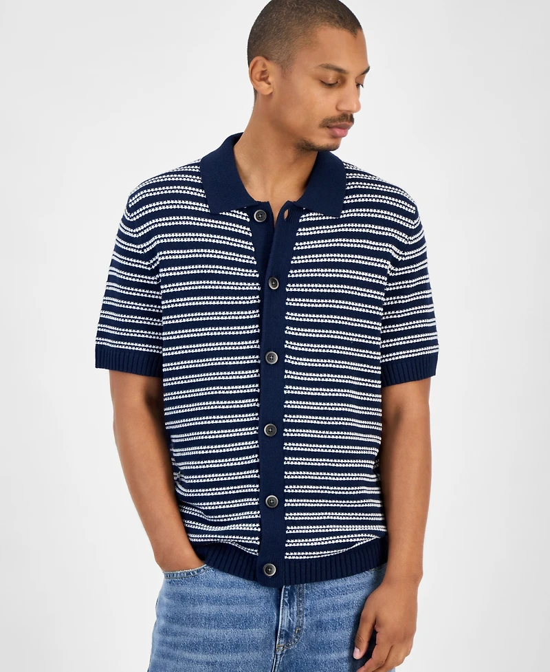 Sun + Stone Men's Striped Short-Sleeve Cardigan, Macy's Exclusive