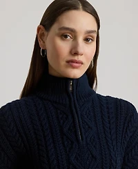 Lauren Ralph Women's Aran-Knit Cotton Quarter-Zip Pullover