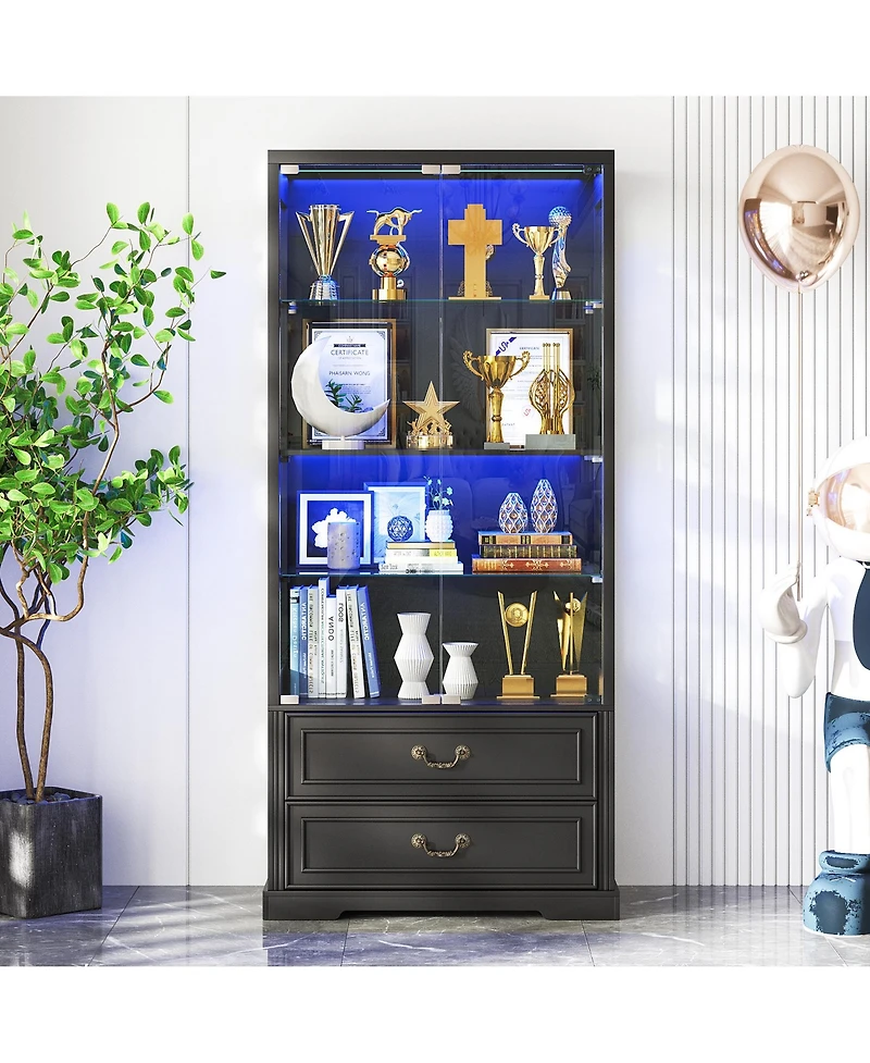 Vlsrka 66" Glass Door Display Cabinet with Motion Sensor Led Light