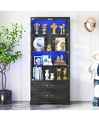 Vlsrka 66" Glass Door Display Cabinet with Motion Sensor Led Light