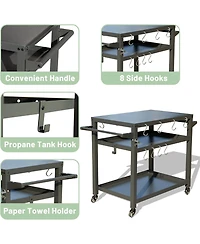 3-Shelf Outdoor Grill Table, Grill Cart with Wheels, Outdoor Food Prep Table, Blackstone Table with Hook, Grill Stand for Blackstone Griddle
