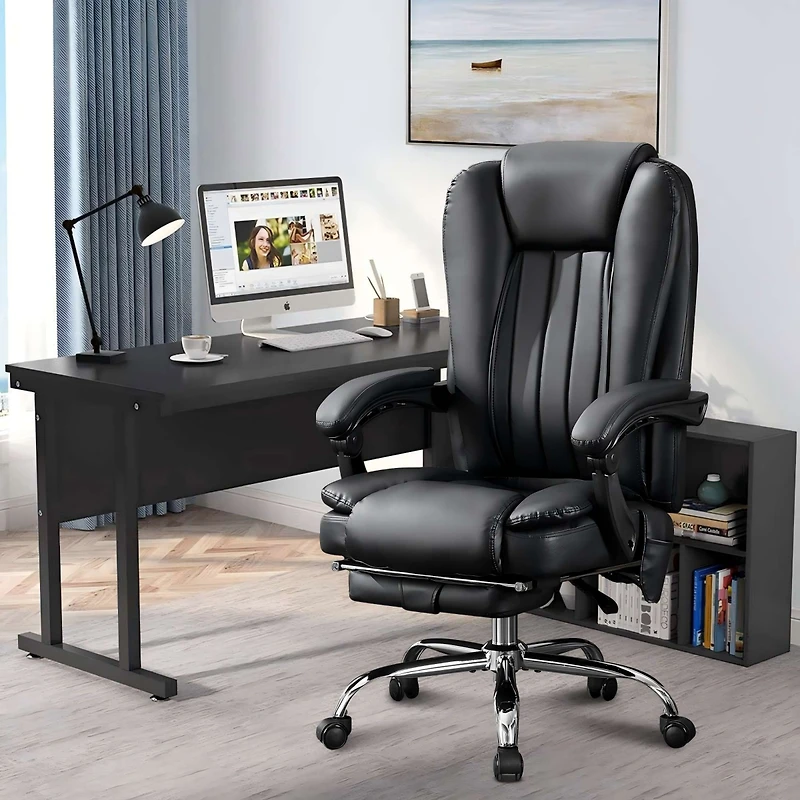 Massage Office Chair with Heat and 6 Vibration Points,Executive Office Chair with Foot Rest and Padded Armrests