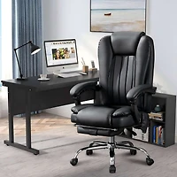 Massage Office Chair with Heat and 6 Vibration Points,Executive Office Chair with Foot Rest and Padded Armrests