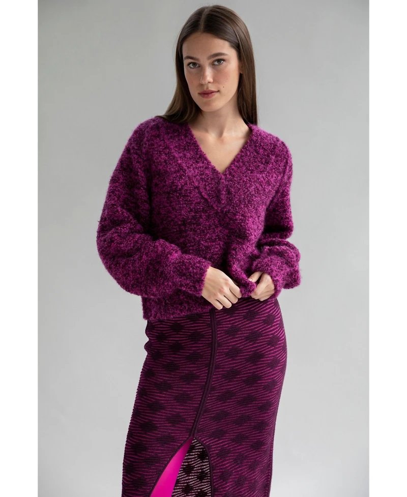Sskein Women's V-Neck Tonal Boucle Sweater