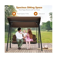 Outdoor 3-Seat Porch Swing with Adjust Canopy and Cushions