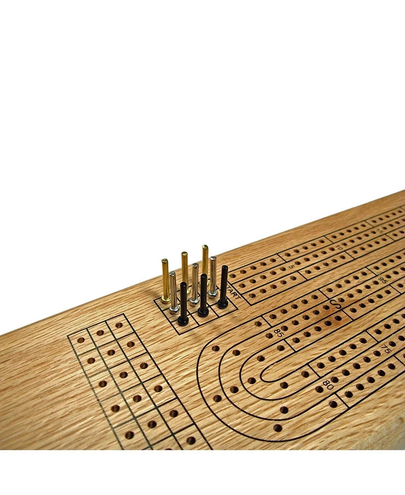 We Games Classic Cribbage Set - Solid Wood Continuous 3 Track Board with Metal Pegs