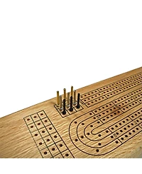 We Games Classic Cribbage Set - Solid Wood Continuous 3 Track Board with Metal Pegs