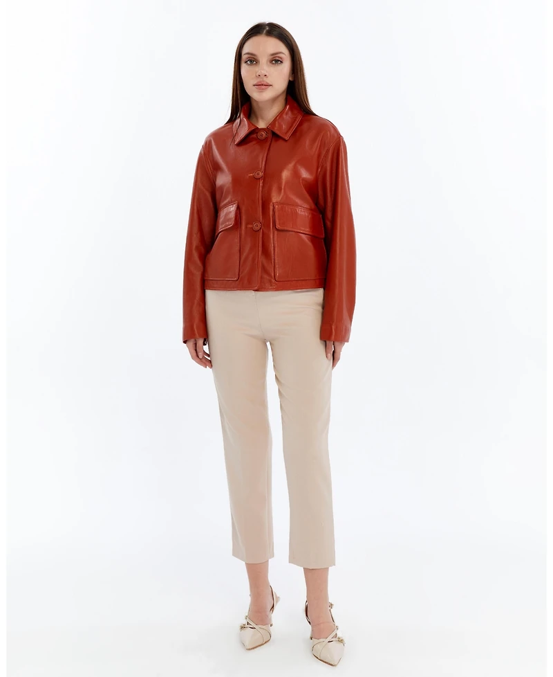 Furniq Uk Women's Cropped Leather Jacket, Created for Macy's