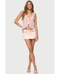 Edikted Womens Roxan Ruffle Chiffon Tie Front Top
