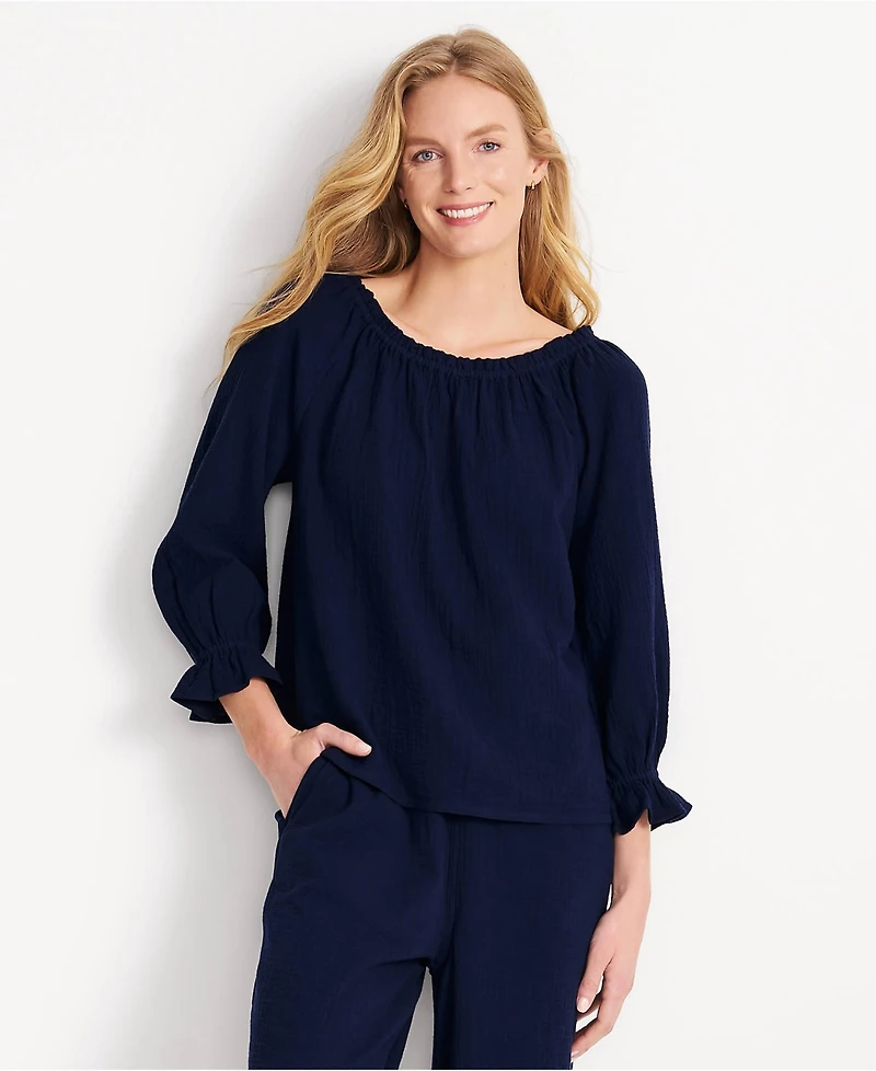 Lands' End Women's 3/4 Sleeve Gauze On or Off the Shoulder Blouse