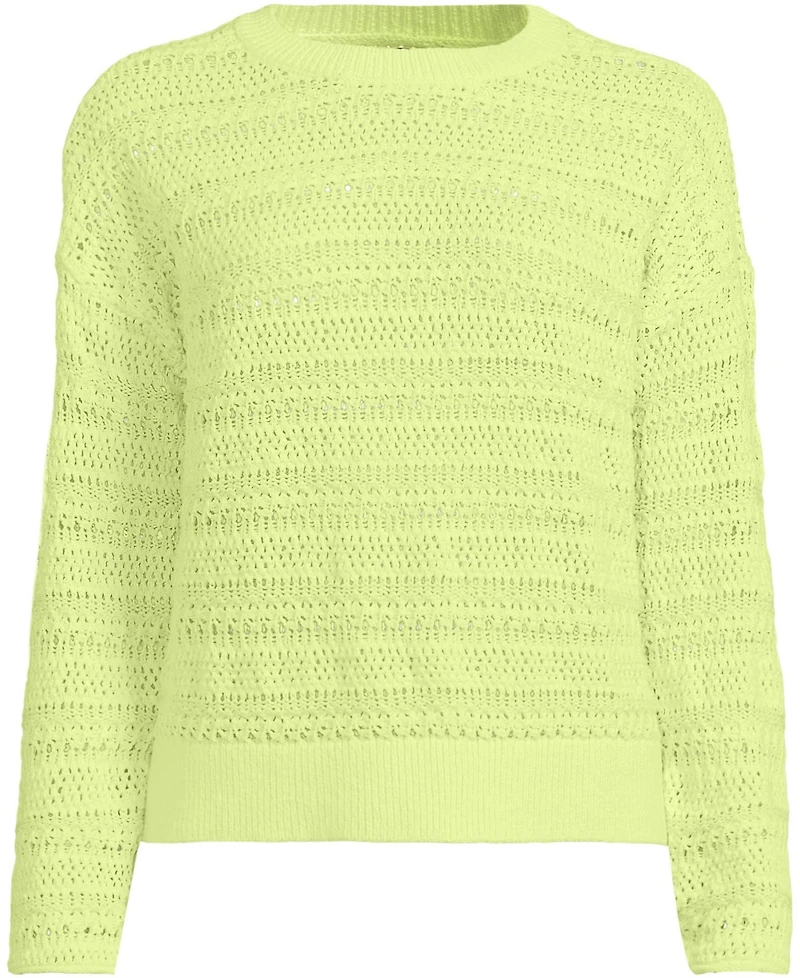 Lands' End Women's Cotton Blend Pointelle Crew Neck Sweater