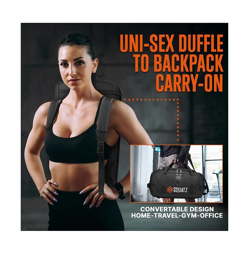 Squatz Travel Duffle Bag Pack, Foldable Overnight Bag with Compartments, Tear-Resistant Carry-On