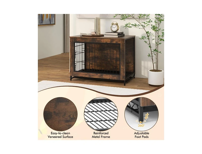 Dog Crate Furniture with Double Lockable Doors and Removable Pull-out Tray