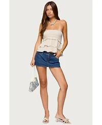 Edikted Women's Linen Look Strapless Peplum Top