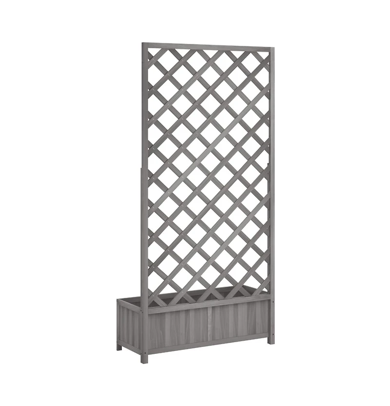 Planter with Trellis Gray Solid Wood Fir