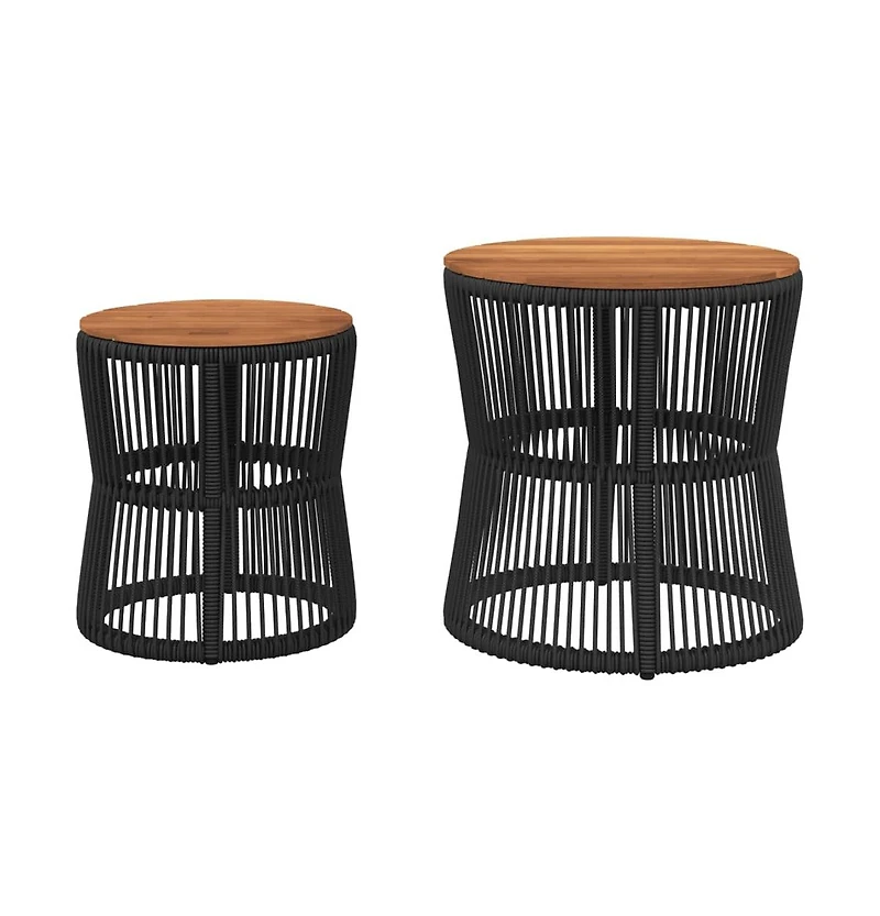 vidaXL Patio Side Tables 2 pcs with Wooden Top Black Poly Rattan