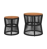 vidaXL Patio Side Tables 2 pcs with Wooden Top Black Poly Rattan