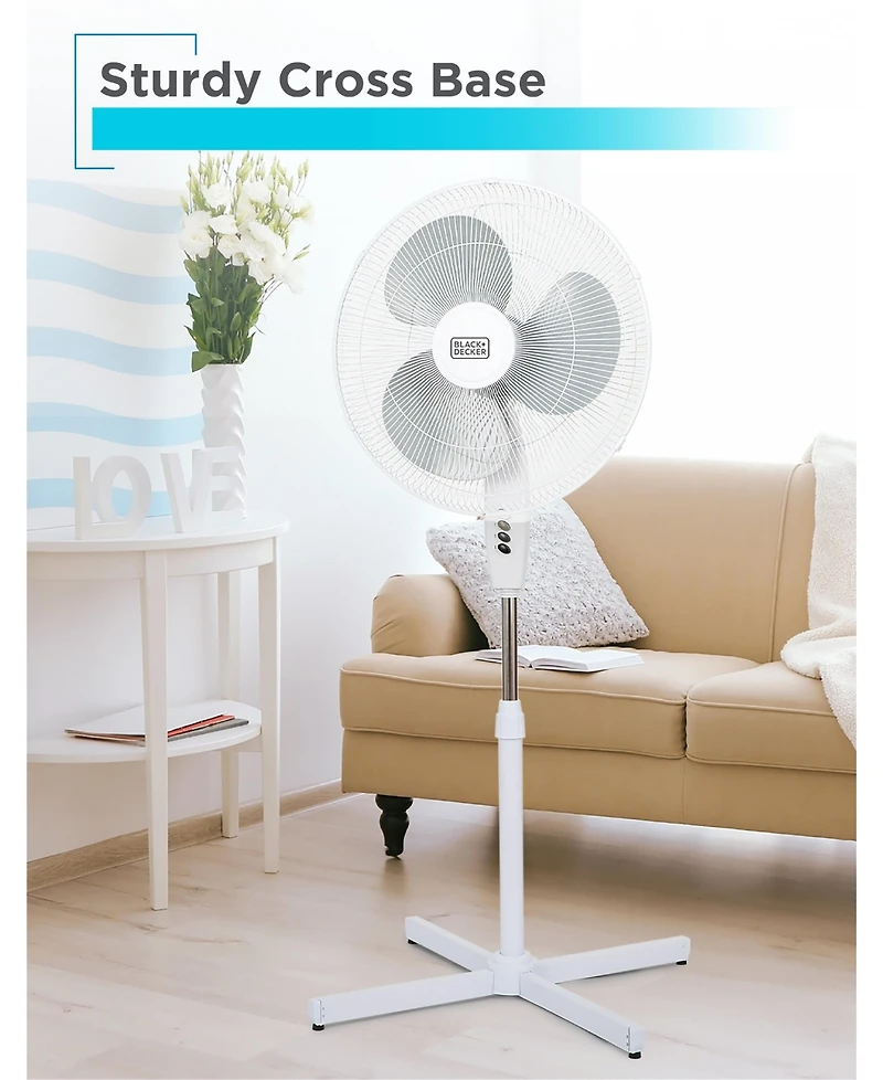 Black+Decker 18-Inch Pedestal Fan, BFP18SXW, Oscillating Fan for Home and Office, White