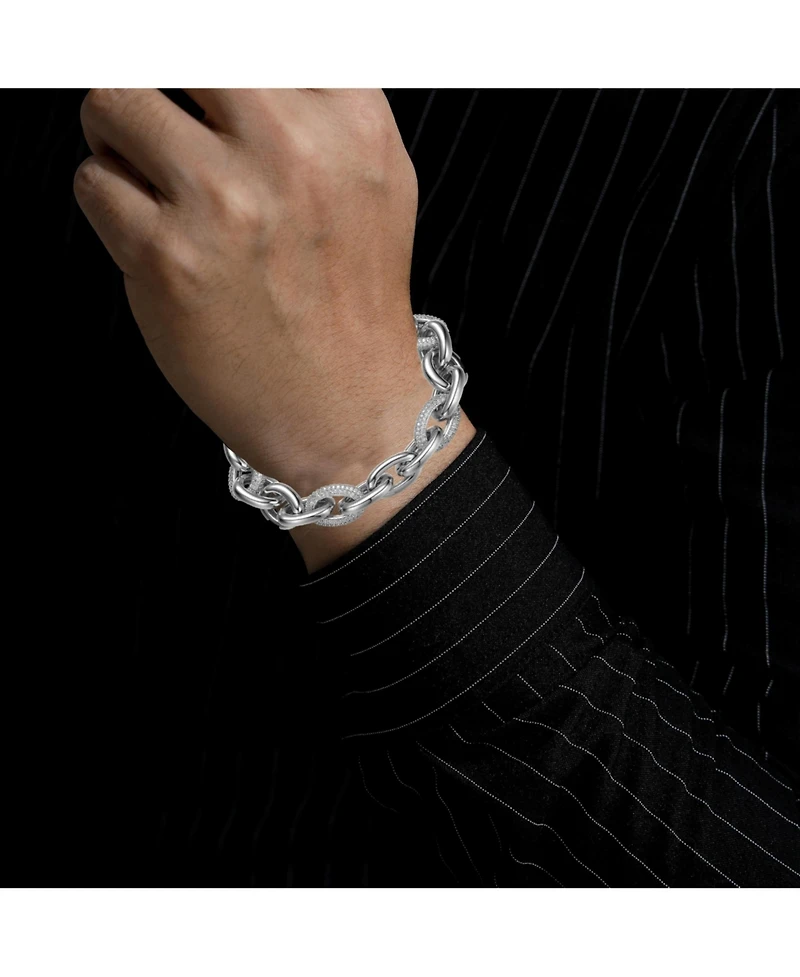 Rachel Glauber 14K Gold Plated or White Gold Plated with Clear Cubic Zirconia Link Bracelet