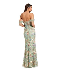 Mac Duggal Women's Off The Shoulder Bustier Emboridered Net Gown