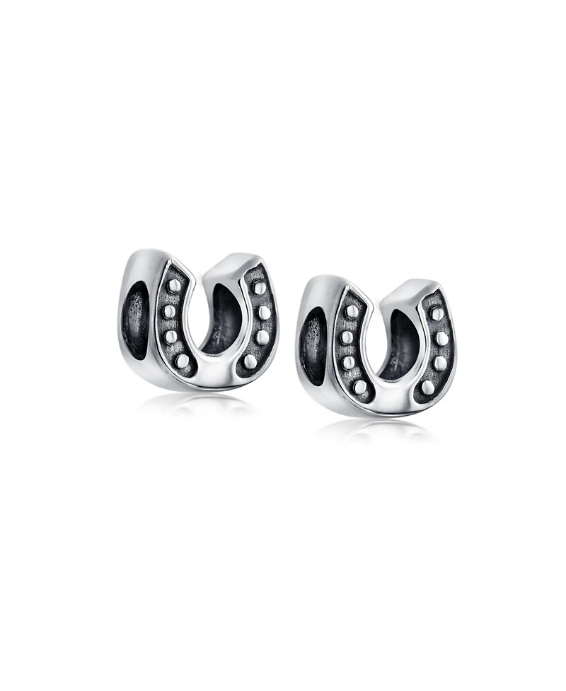 Bling Jewelry Set of 2 Lucky Horseshoe Charm Bead Sterling Silver for European Bracelet