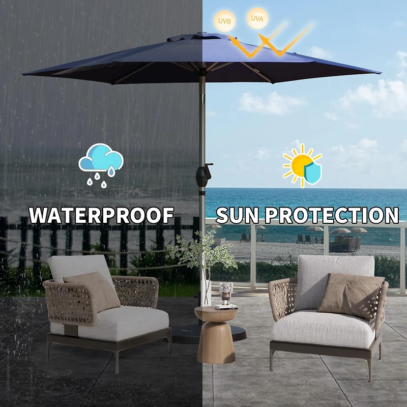 Outdoor 7.5FT Patio Table Umbrellawith Push Button Tilt and Crank, Uv Protection Waterproof Market Sun Umbrella with 6 Sturdy Ribs
