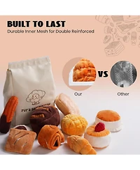 Nocciola 10 Pcs Bread Dog Toy Set with a Grocery Bag,Christmas gift, Crinkle Squeaky Plush Puppy Toys