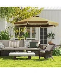 9ft Patio Umbrella with Push Button Tilt and Crank, Ruffled Outdoor Market Table Umbrella with Tassles and 8 Ribs