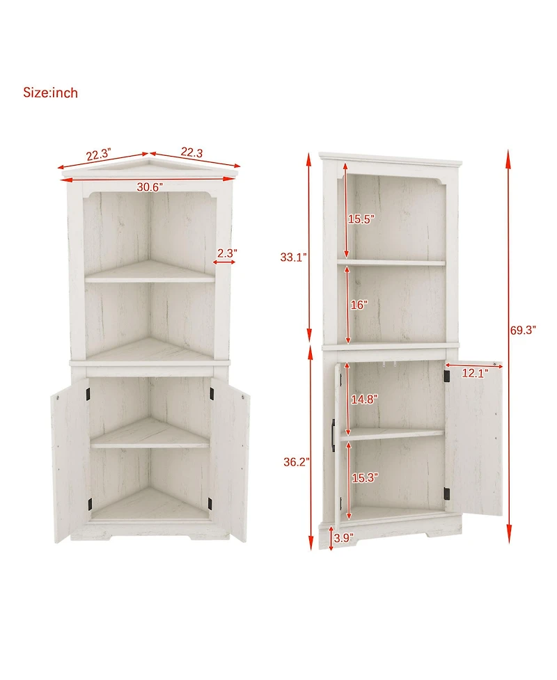 Casainc Tall Corner Cabinet with Doors, Multi-Room Storage for Living Room, Bathroom, Dining Kitchen
