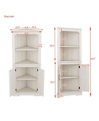 Casainc Tall Corner Cabinet with Doors, Multi-Room Storage for Living Room, Bathroom, Dining Kitchen