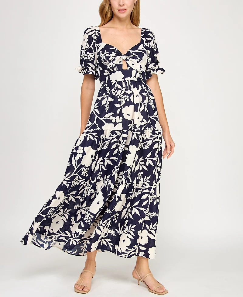 Trixxi Juniors' Woven Printed Fit & Flare Dress