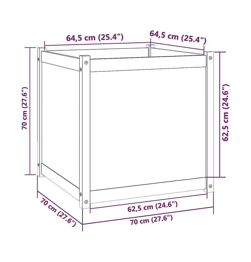 vidaXL Garden Planter White 27.6"x27.6"x27.6" Solid Wood Pine