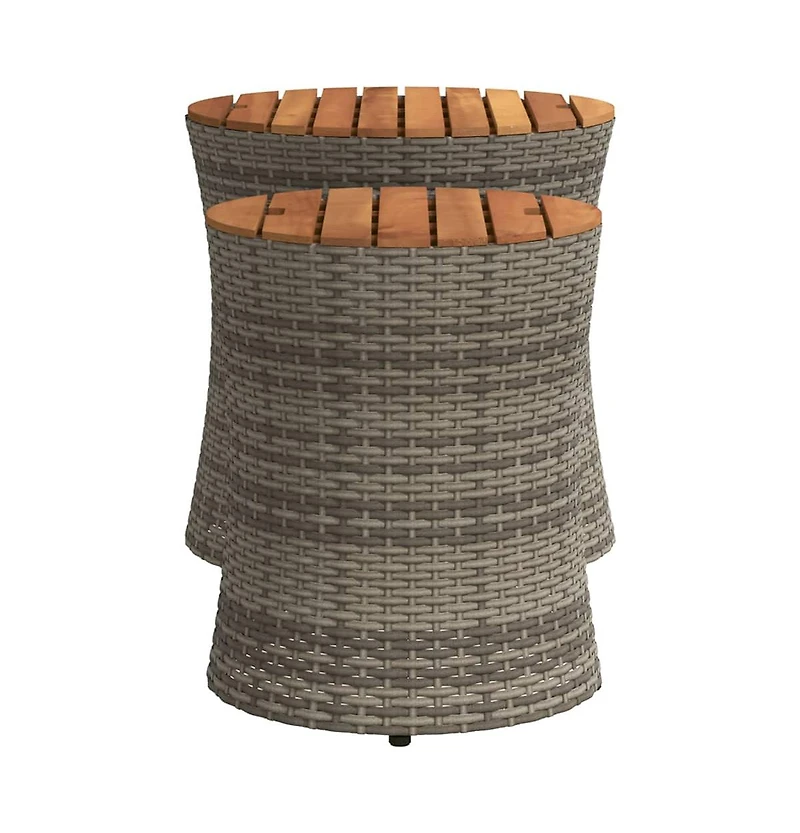 vidaXL Patio Side Tables 2 pcs with Wooden Top Gray Poly Rattan