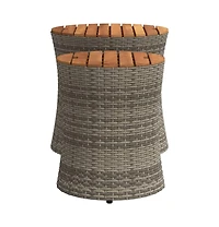 vidaXL Patio Side Tables 2 pcs with Wooden Top Gray Poly Rattan