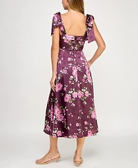 Row A Juniors' Satin Printed Fit & Flare Midi Dress