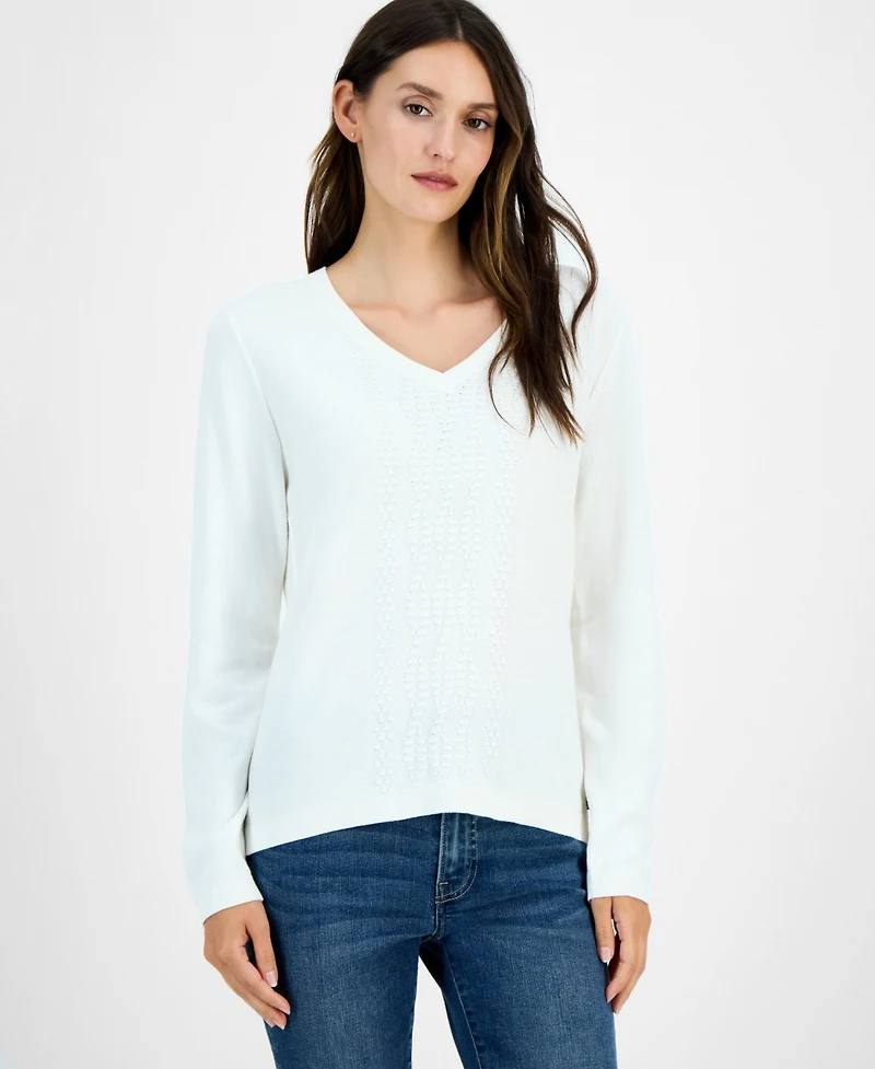 Nautica Jeans Women's Cotton V-Neck Textured Sweater