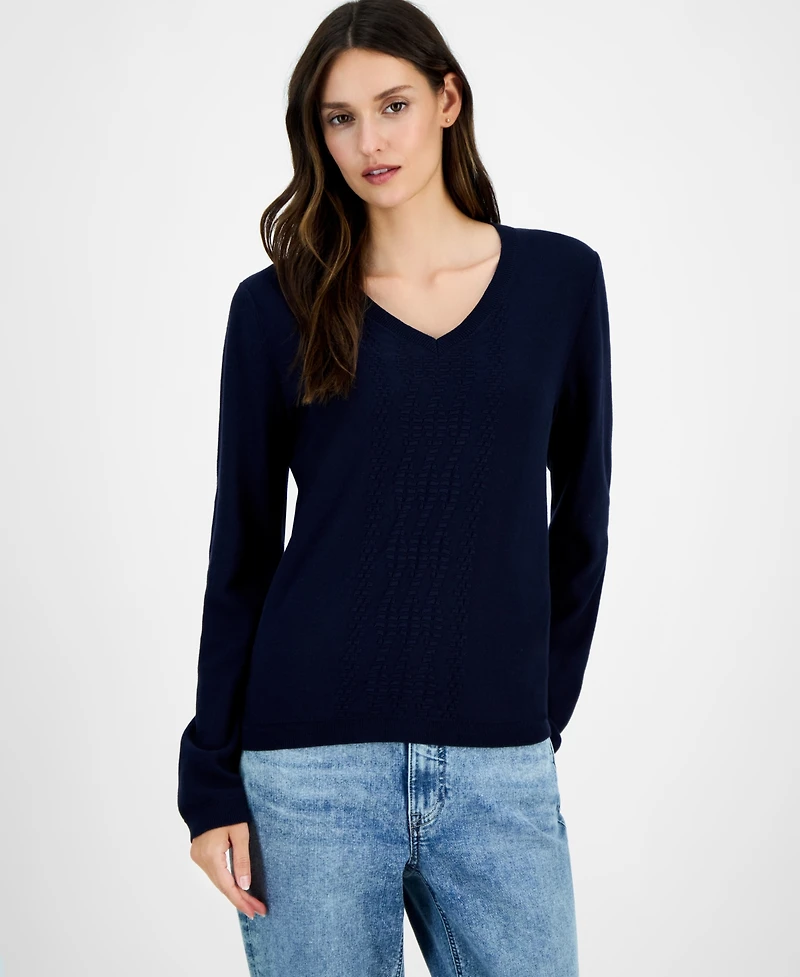 Nautica Jeans Women's Cotton V-Neck Textured Sweater
