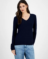 Nautica Jeans Women's Cotton V-Neck Textured Sweater