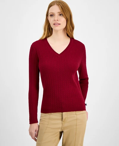 Nautica Jeans Women's V-neck Cable Knit Sweater, Online Only