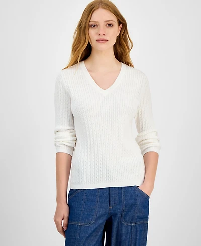 Nautica Jeans Women's V-neck Cable Knit Sweater, Online Only