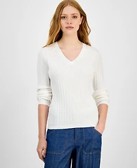 Nautica Jeans Women's V-neck Cable Knit Sweater, Online Only